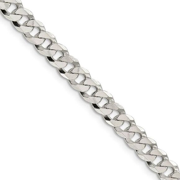 6mm Sterling Silver Solid Beveled Curb Chain Necklace 22 Inch